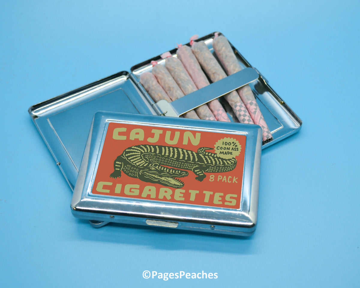 a tin of cigarettes sitting on top of a blue table